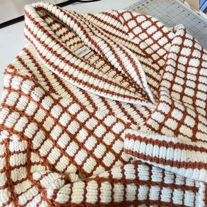Chunky Knit Sweater in Rust and Cream, stripe pattern